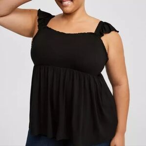 Torrid Deep Black Babydoll Super Soft Slub Ruffle Shoulder Tank Size 2X